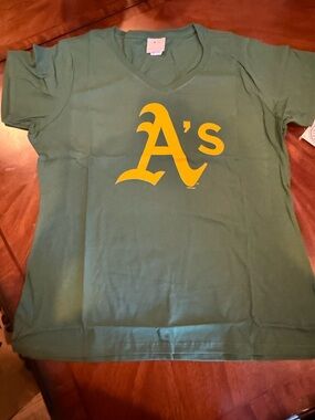 Oakland A's Green V-Neck Tee with Yellow Logo